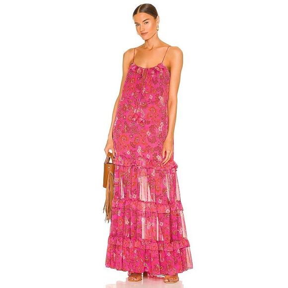 MISA LOS ANGELES  Magdalena Dress size S Pink Careyes Flora Sleeveless Floral - Picture 1 of 11